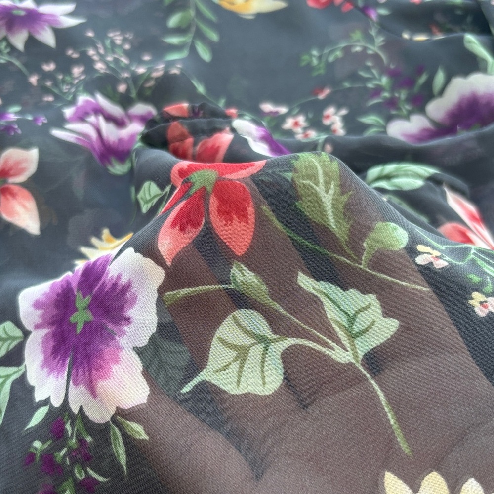 Kismet Dark Floral Sheer Button-Down Blouse - Size M - Picture 12 of 12